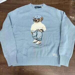 Polo Ralph Lauren Cap Polo Bear Crewneck Knit Sweater Light Blue